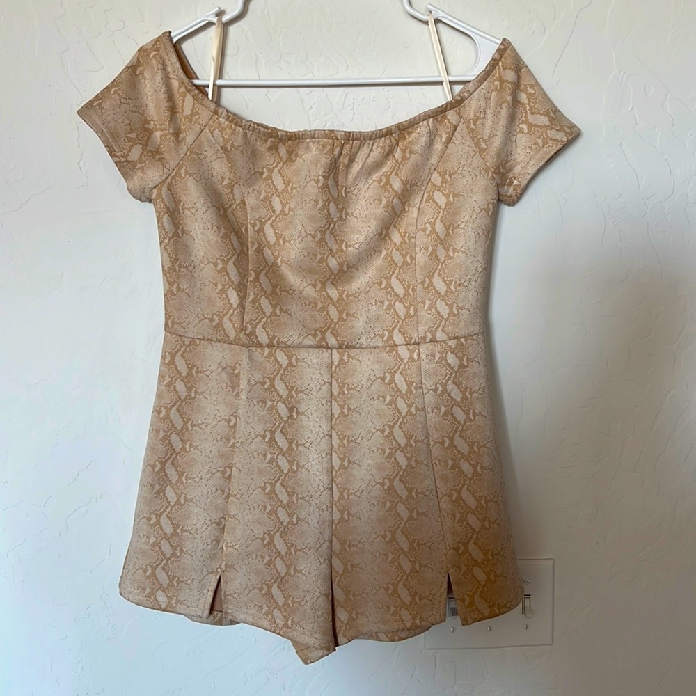 Snakeskin off shoulder romper